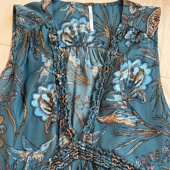 Free People Hummingbird Print Tunic Top Dark Teal - Picture 14 of 15